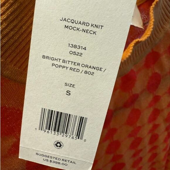 Tory Burch Knit Mock-Neck Sweater Bright Orange Poppy Size Small NWT Mod Retro - Picture 5 of 8